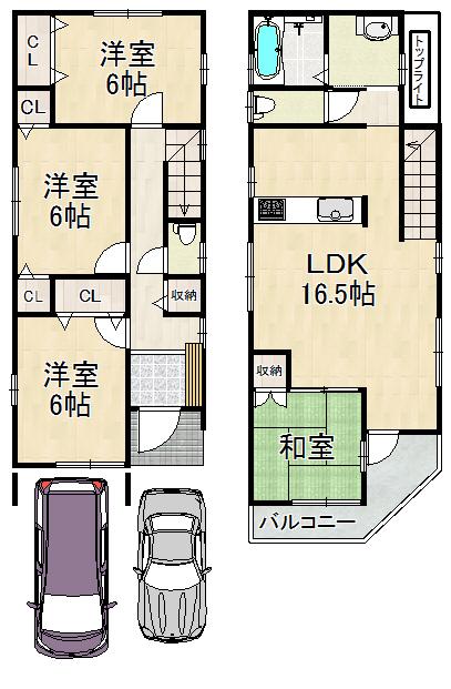 Building plan example (floor plan). Building plan example (C No. land) 4LDK, Land price 12.8 million yen, Land area 92.03 sq m , Building price 18 million yen, Building area 95.22 sq m