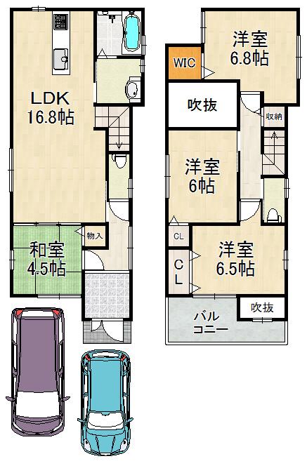 Building plan example (floor plan). Building plan example (C No. land) 4LDK, Land price 12.8 million yen, Land area 92.03 sq m , Building price 18 million yen, Building area 95.37 sq m
