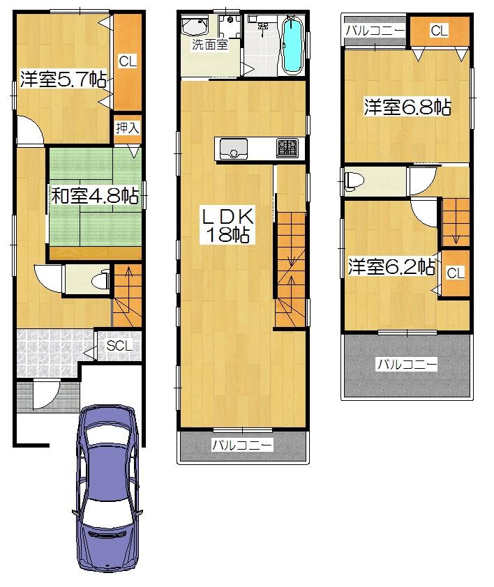 Floor plan. 29,800,000 yen, 4LDK, Land area 59.91 sq m , Building area 110.96 sq m A No. land