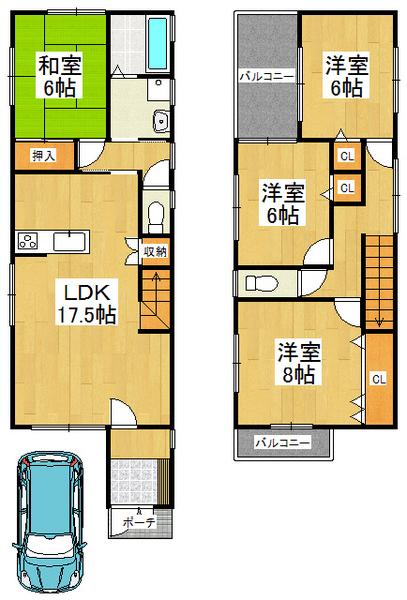 Floor plan. 39,800,000 yen, 4LDK, Land area 91.82 sq m , Building area 102.87 sq m