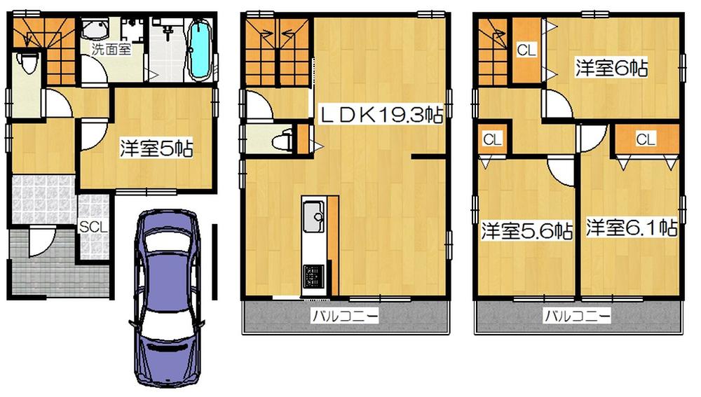 Floor plan. (C No. land), Price 35,800,000 yen, 4LDK, Land area 63.37 sq m , Building area 108.93 sq m