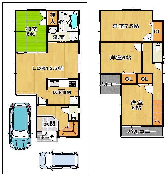Floor plan. (No. 2 locations), Price 20.8 million yen, 4LDK, Land area 101.9 sq m , Building area 97.38 sq m