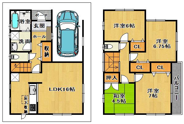 Floor plan. 19,800,000 yen, 4LDK, Land area 88.23 sq m , Building area 107.23 sq m LDK16 Pledge, Counter Kitchen, Easy-to-use floor plan