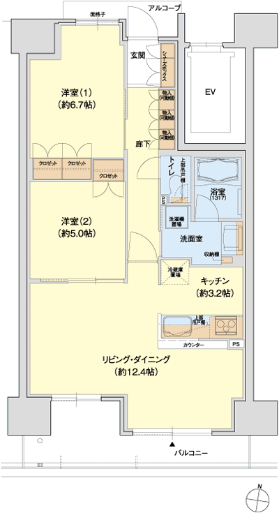 Floor: 2LDK, occupied area: 62.08 sq m, Price: 25.8 million yen