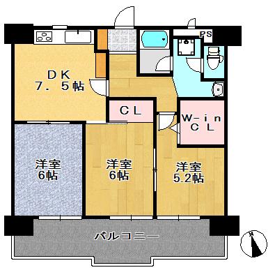 Floor plan. 3DK + S (storeroom), Price 9 million yen, Occupied area 56.09 sq m , Balcony area 12.73 sq m easy-to-use floor plan.