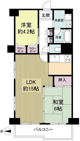 Floor plan. 2LDK, Price 13.8 million yen, Footprint 61.6 sq m , Balcony area 7.6 sq m