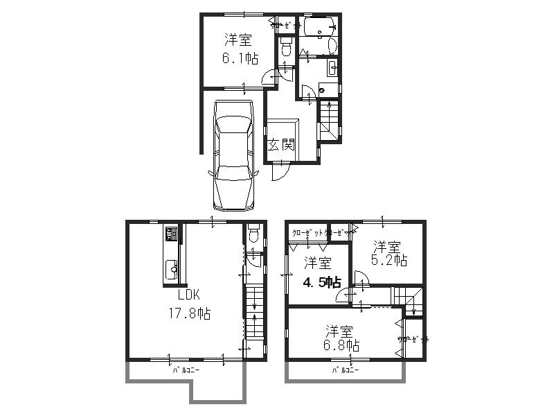 Floor plan. Price 38,800,000 yen, 4LDK, Land area 59.2 sq m , Building area 100 sq m