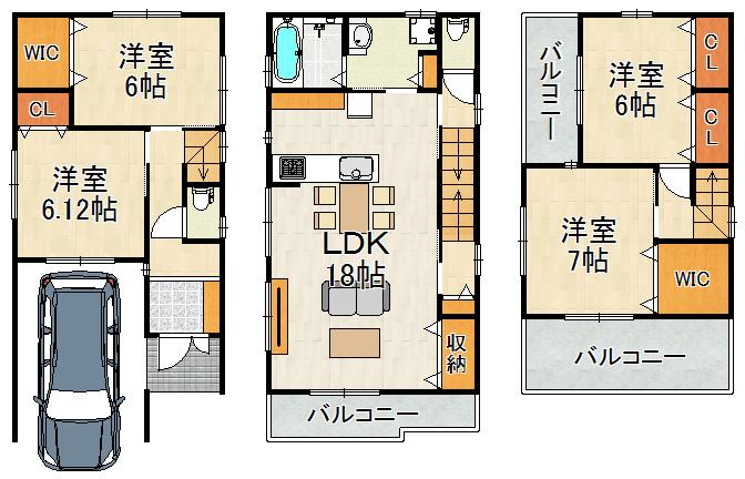 Floor plan. 34,800,000 yen, 4LDK, Land area 66.09 sq m , Building area 108.14 sq m