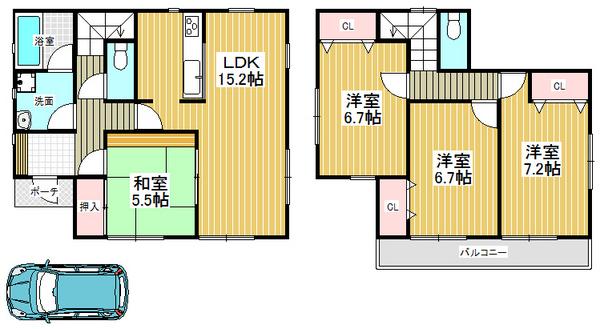 Floor plan. 23.8 million yen, 4LDK, Land area 96.71 sq m , While I pleasure the growth of the building area 96.38 sq m children, Slightly larger live to those who wish