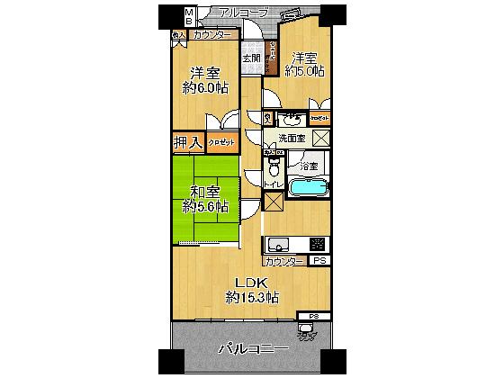 Floor plan. 3LDK, Price 26,800,000 yen, Footprint 71.6 sq m , Balcony area 12.6 sq m