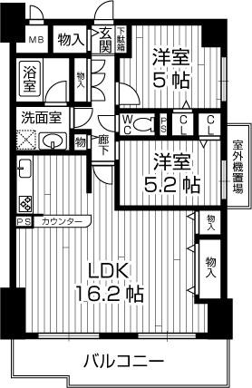 Floor plan. 2LDK, Price 15.8 million yen, Occupied area 61.38 sq m , Balcony area 9.33 sq m