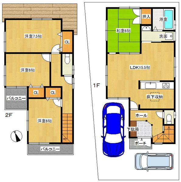 Floor plan. 20.8 million yen, 4LDK, Land area 101.9 sq m , Building area 97.38 sq m