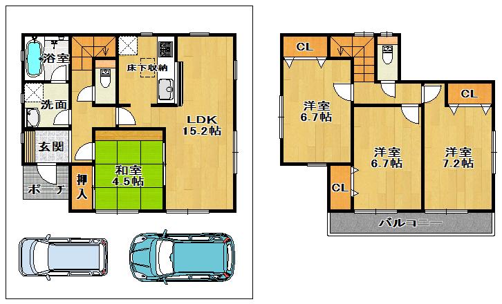 Floor plan. (Building 2), Price 23.8 million yen, 4LDK, Land area 96.71 sq m , Building area 96.38 sq m