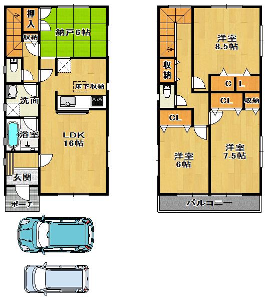 Floor plan. (4 Building), Price 22,800,000 yen, 3LDK+S, Land area 125.42 sq m , Building area 105.3 sq m