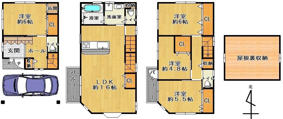 Floor plan. 26,800,000 yen, 4LDK, Land area 65.57 sq m , Building area 102.86 sq m