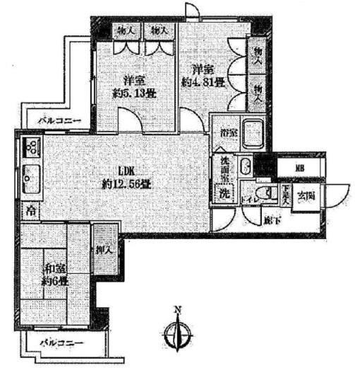 Floor plan. 3LDK, Price 14 million yen, Occupied area 63.48 sq m , Balcony area 7.33 sq m