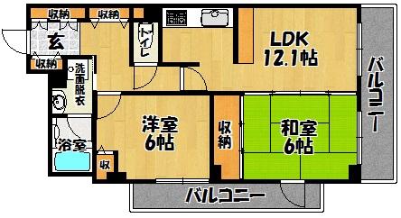 Floor plan. 2LDK, Price 14.8 million yen, Occupied area 56.65 sq m