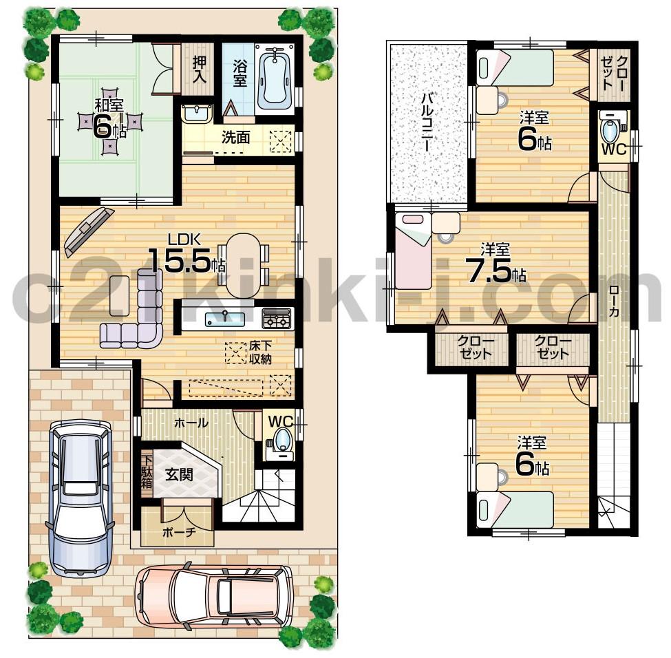 Floor plan. 19,800,000 yen, 4LDK, Land area 100.5 sq m , Building area 95.58 sq m floor plan 4LDK! Two-sided balcony!