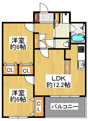 Floor plan. 2LDK, Price 16,900,000 yen, Occupied area 57.08 sq m