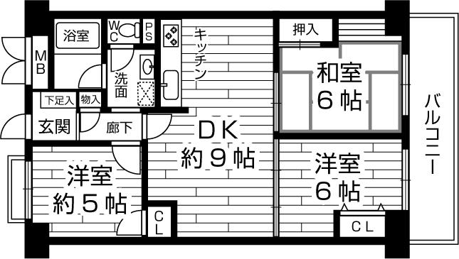 Floor plan. 3DK, Price 12.8 million yen, Footprint 54 sq m , Balcony area 5.81 sq m