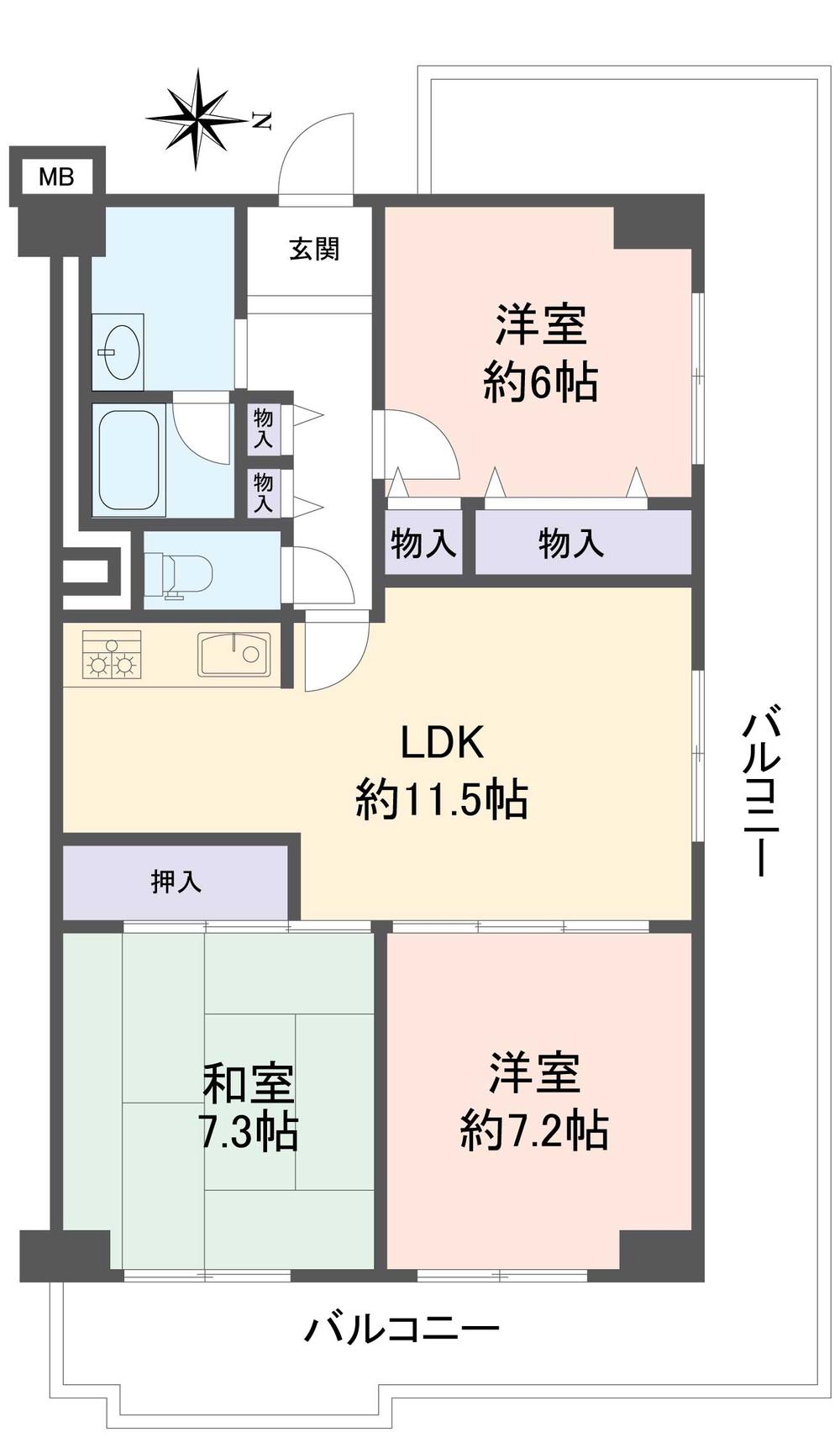 Floor plan. 3LDK, Price 11.8 million yen, Footprint 70.4 sq m , Balcony area 28.33 sq m 3LDK, Price 11.8 million yen, Footprint 70.4 sq m , Balcony area 28.33 sq m
