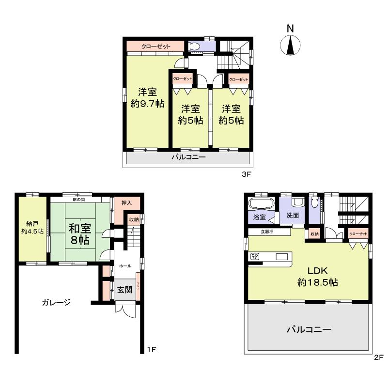 Floor plan. 46,500,000 yen, 4LDK + S (storeroom), Land area 81.36 sq m , Building area 136.08 sq m