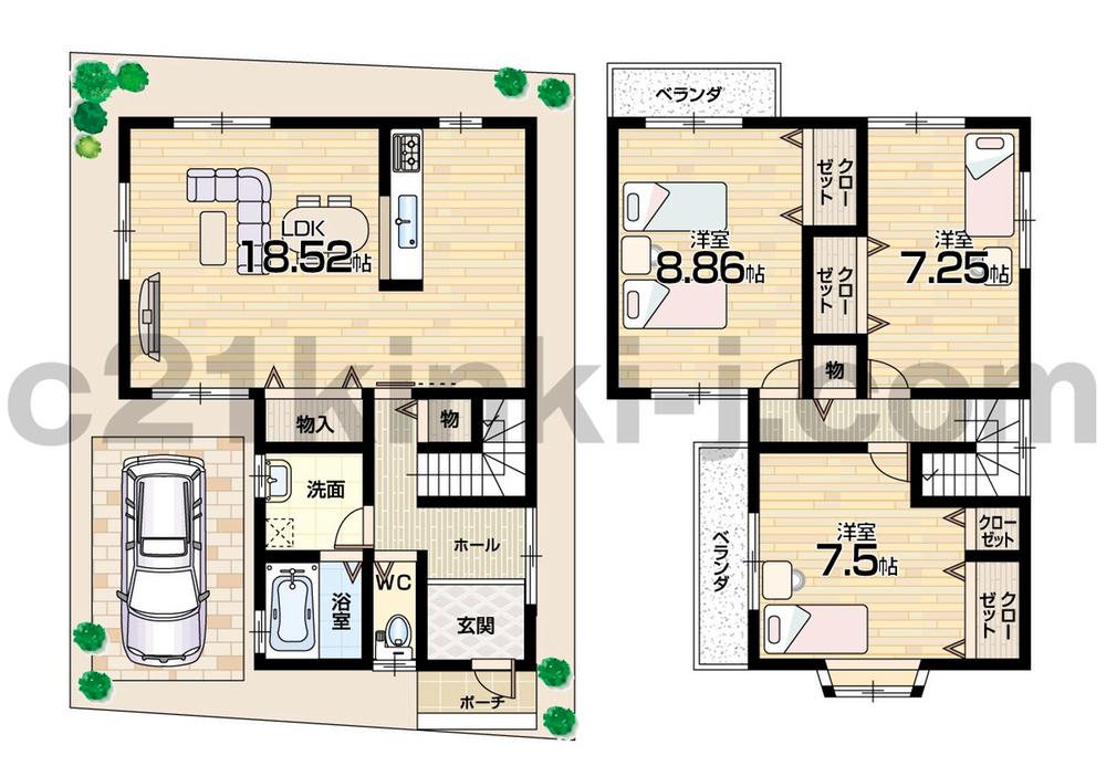 Floor plan. (B No. land), Price 23,700,000 yen, 3LDK, Land area 85.49 sq m , Building area 100.54 sq m