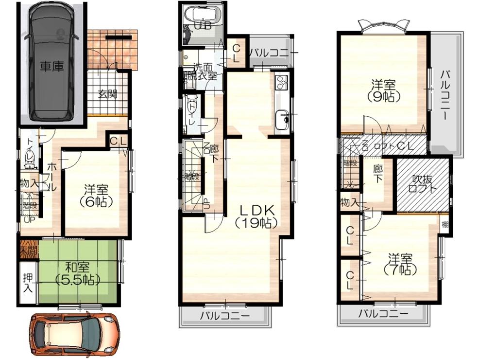Floor plan. 39,800,000 yen, 4LDK, Land area 85.25 sq m , By securing the building area 121.27 sq m south to the parking space, Now allows daylight from the south.