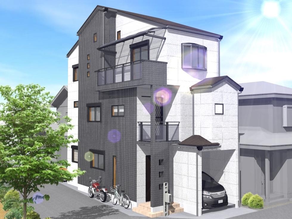 Rendering (appearance). Lighting preeminent corner lot, A quiet residential area along the row of cherry blossom trees.