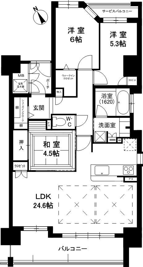 Floor plan. 3LDK, Price 34,800,000 yen, Occupied area 83.48 sq m , Balcony area 15.3 sq m