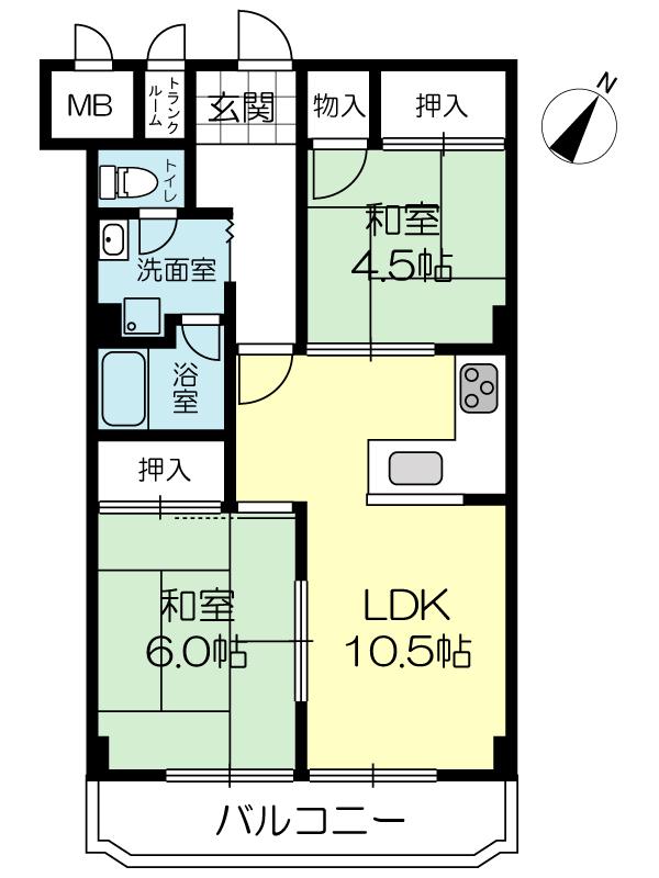 Floor plan. 2LDK, Price 7.8 million yen, Occupied area 56.46 sq m , Balcony area 6.96 sq m 2LDK Footprint 56.46 m2