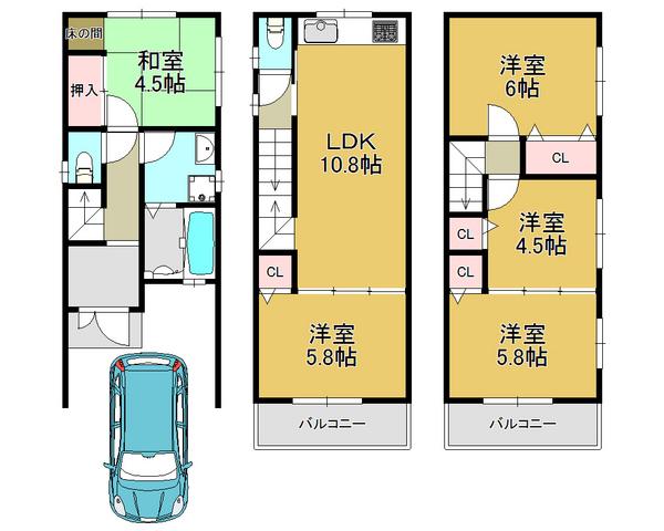 Floor plan. 20.8 million yen, 5LDK, Land area 55.28 sq m , Spacious living space in the building area 96.75 sq m total living room with storage space