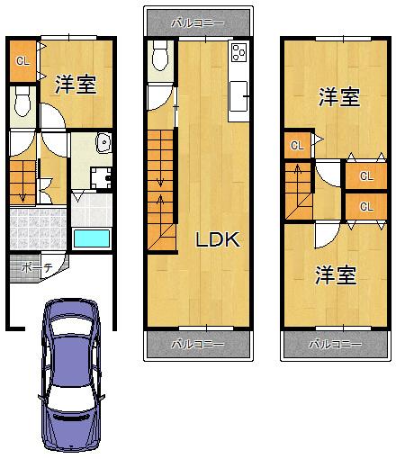 Floor plan. 21,800,000 yen, 3LDK, Land area 56.81 sq m , Building area 84.66 sq m 2 sided balcony, Residence of 3LDK ☆