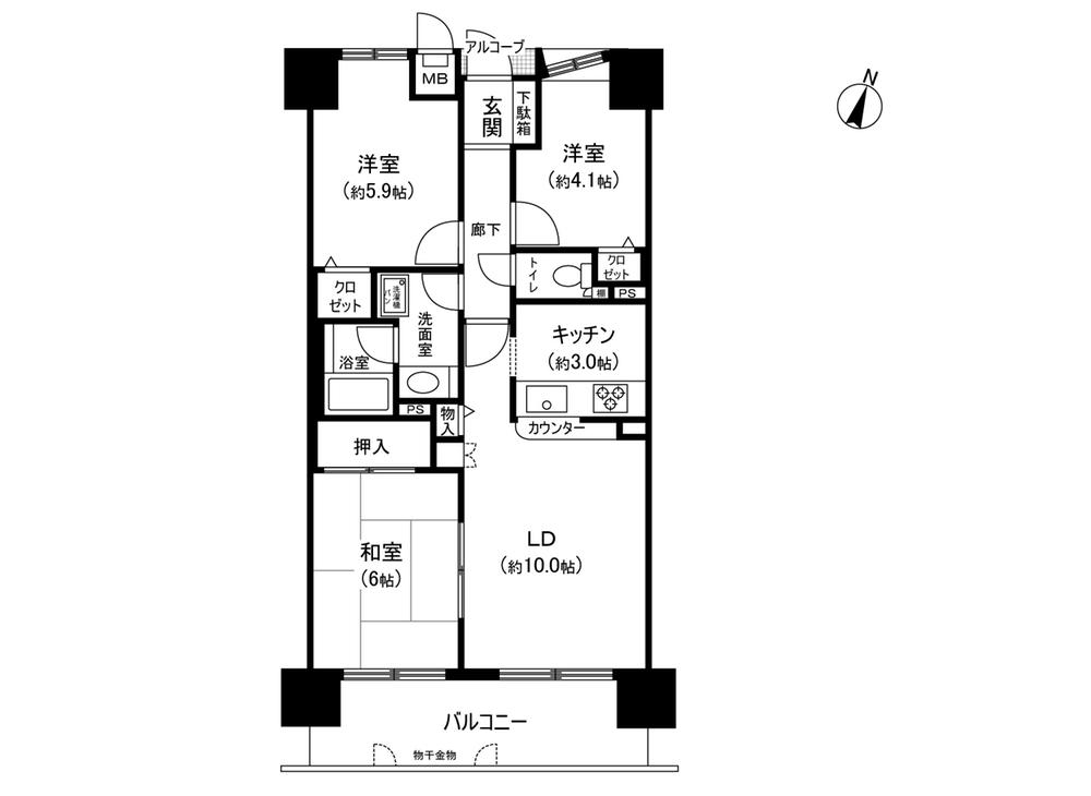 Floor plan. 3LDK, Price 20.8 million yen, Occupied area 63.67 sq m , Balcony area 10.2 sq m