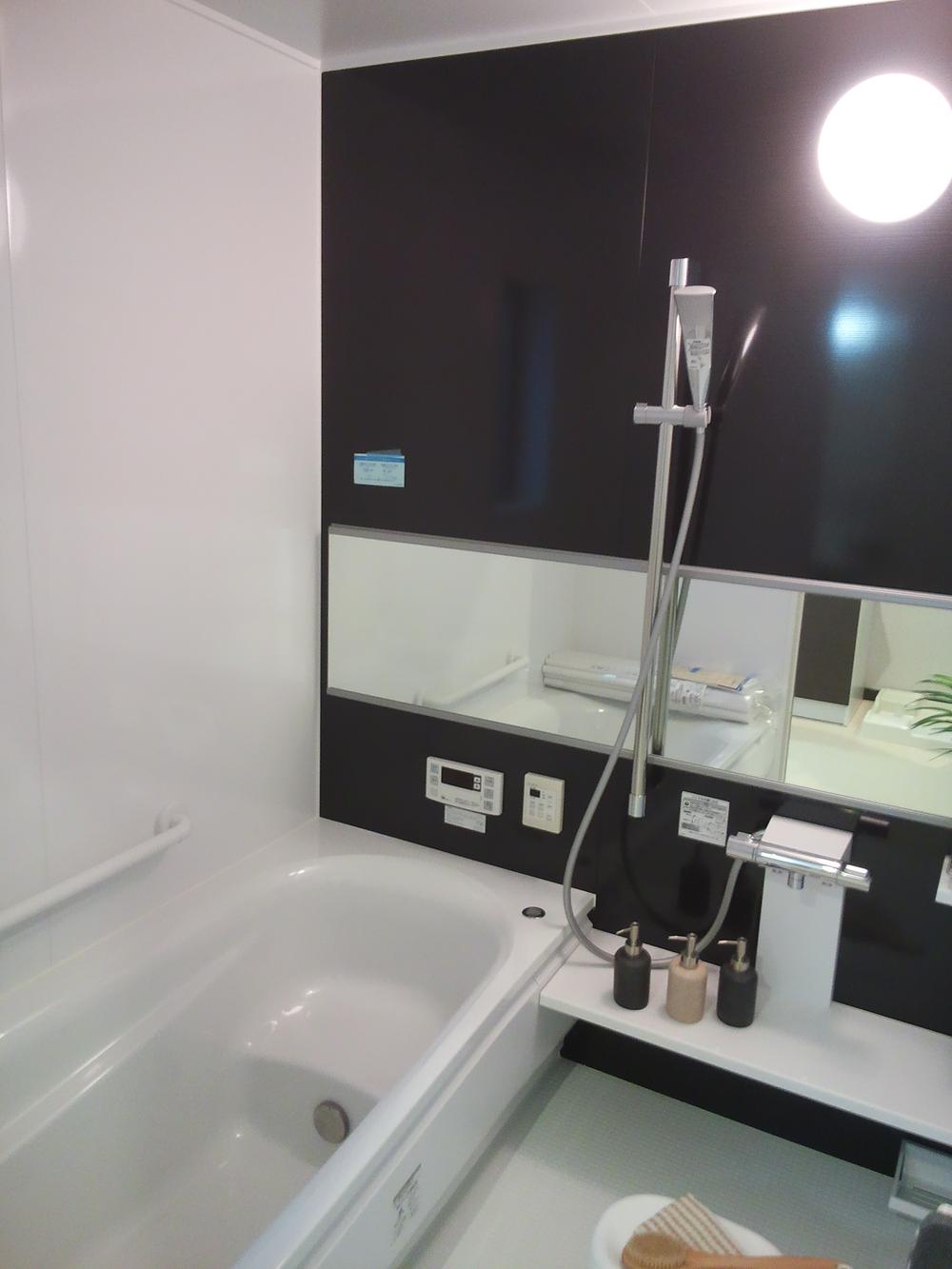 Bathroom. Bathing fashionable and wide tones and black