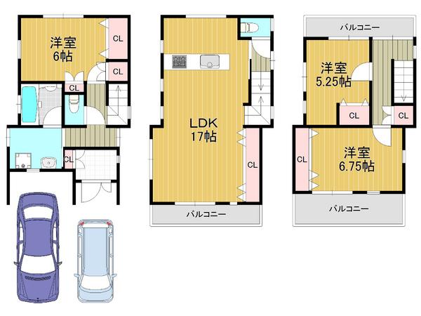 Floor plan. 31.5 million yen, 3LDK, Land area 72.4 sq m , Plenty of light from the building area 97.19 sq m 2 sided balcony ☆