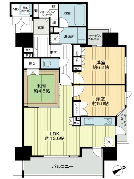 Floor plan. 3LDK, Price 26,800,000 yen, Occupied area 70.25 sq m , Balcony area 9.1 sq m