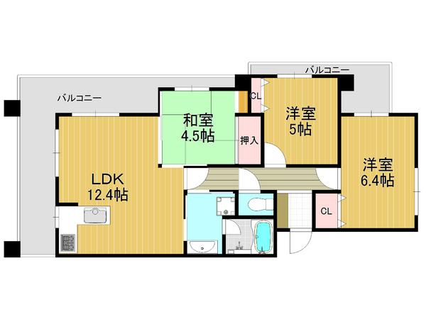 Floor plan. 3LDK, Price 19,800,000 yen, Occupied area 66.01 sq m , Spacious living space on the balcony area 25.83 sq m total living room with storage space ☆