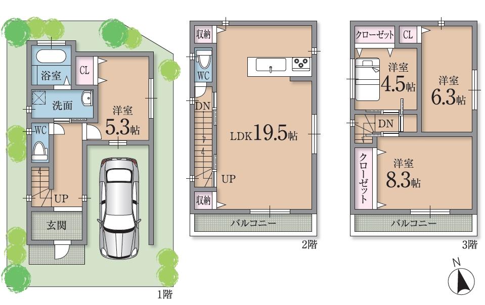 Floor plan. (L No. land), Price 32.7 million yen, 4LDK, Land area 60.47 sq m , Building area 105.3 sq m