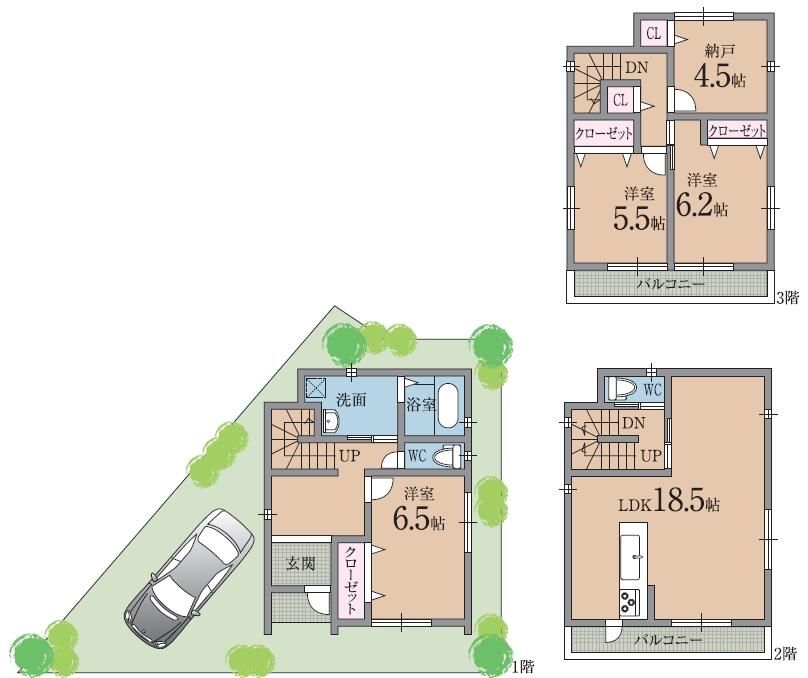 Floor plan. (O No. land), Price 33,700,000 yen, 4LDK, Land area 76.86 sq m , Building area 105.57 sq m