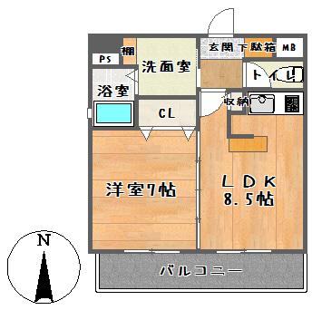 Floor plan. 1LDK, Price 14.8 million yen, Footprint 36 sq m , Balcony area 6.86 sq m