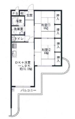 Floor plan. 2LDK, Price 12.8 million yen, Footprint 59.1 sq m , Balcony area 14.88 is the floor plan of sq m 2LDK