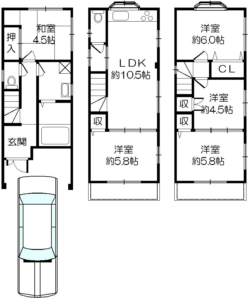 Floor plan. 20.8 million yen, 5LDK, Land area 55.28 sq m , It is a building area of ​​96.75 sq m spacious 5LDK
