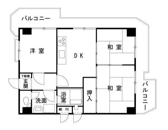 Floor plan. 3DK, Price 9.8 million yen, Occupied area 47.58 sq m , Balcony area 14.51 sq m