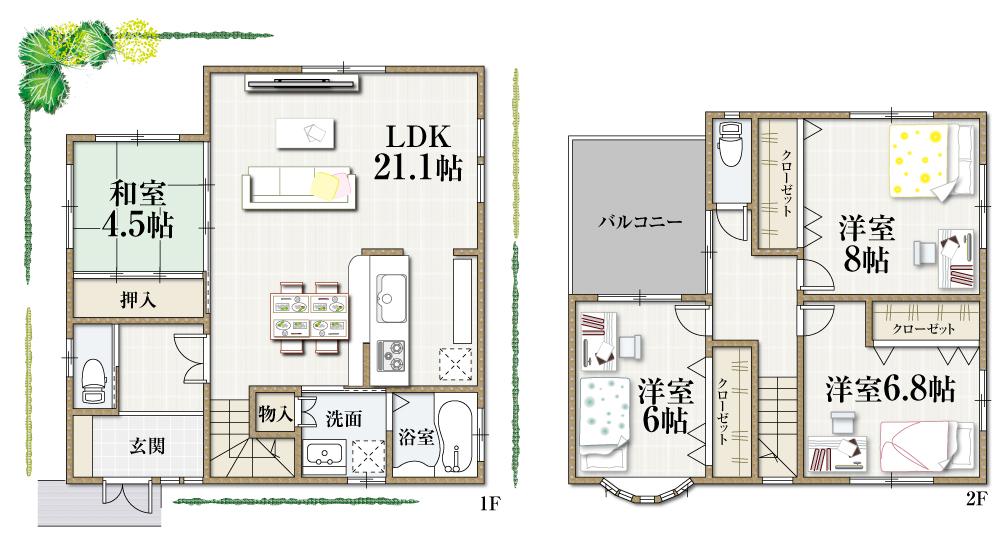 Floor plan. 34,800,000 yen, 4LDK, Land area 110.56 sq m , Building area 80 sq m 2 No. land