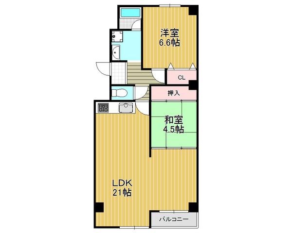 Floor plan. 2LDK, Price 13,900,000 yen, Occupied area 68.34 sq m , Balcony area 3.87 sq m spacious 21-mat living space of the family of the rest