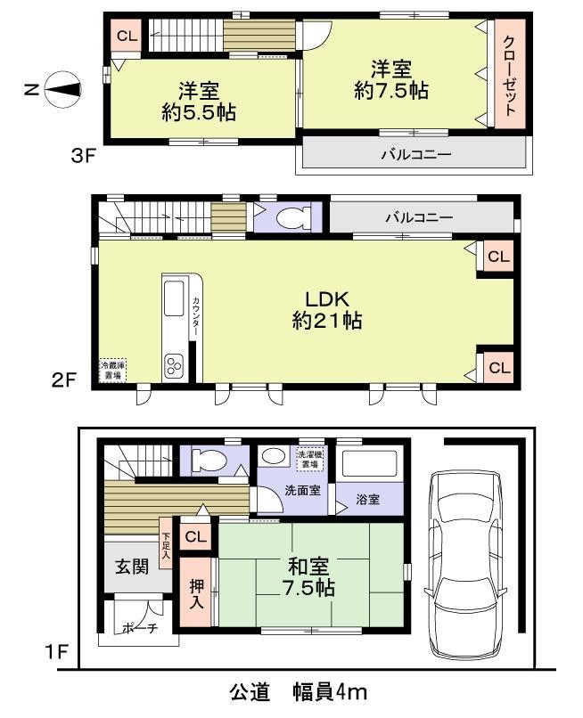 Floor plan. 29,800,000 yen, 3LDK, Land area 60.02 sq m , Building area 97.38 sq m