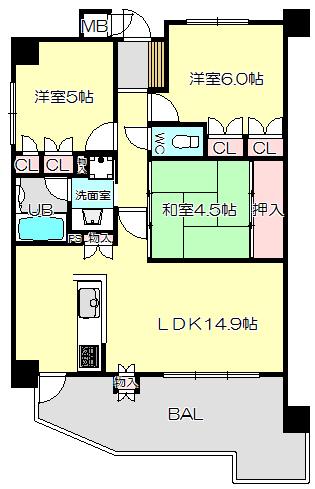 Floor plan. 3LDK, Price 24,800,000 yen, Occupied area 67.58 sq m , Balcony area 14.25 sq m