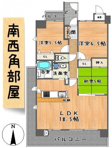 Floor plan. 3LDK, Price 34,800,000 yen, Occupied area 75.45 sq m , Balcony area 21.67 sq m
