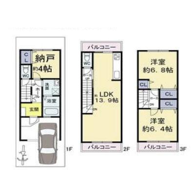 Floor plan. 21,800,000 yen, 3LDK, Land area 56.81 sq m , Building area 84.66 sq m